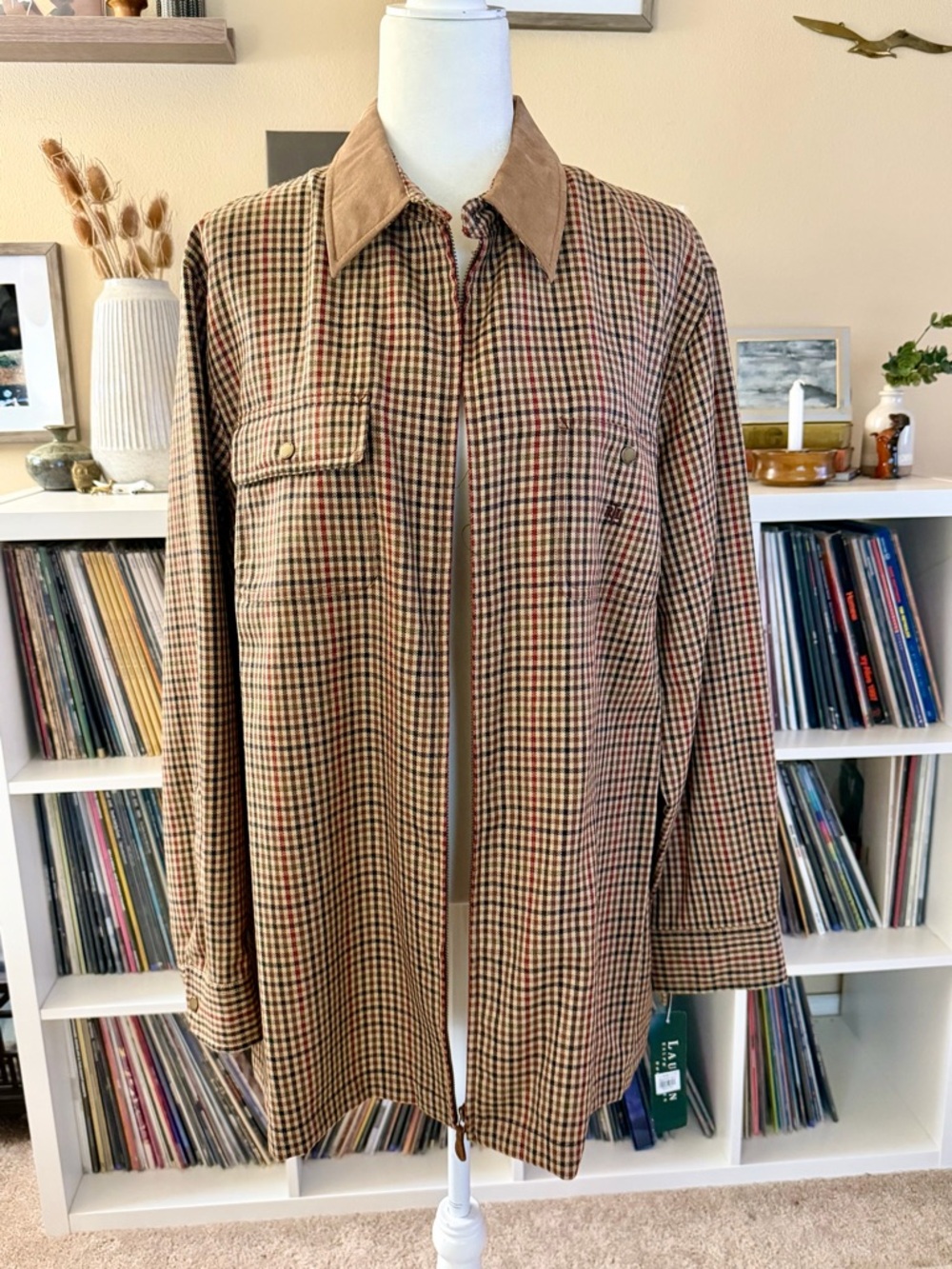 NWT Vintage Lauren Ralph Lauren Size 3X Wool Zip Up Houndstooth Jacket